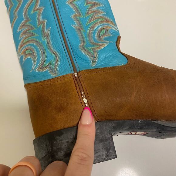 Tony Lama Brown and Blue Ankle Boots with Western Flair - Picture 9 of 10